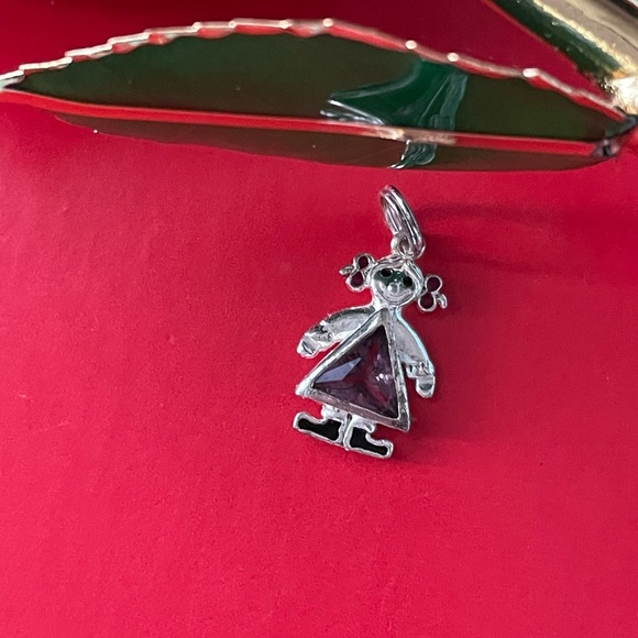 925 Silver Charm,Silver Girl Pendant with Purple Gem - Picture 2 of 6